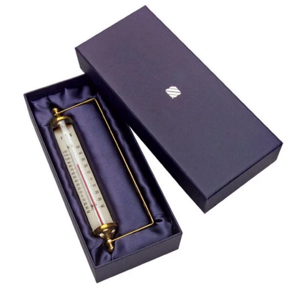Brass Cylinder Thermometer with Navy Gift Box